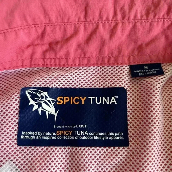 Spicy Tuna Hot Pink Swordfish Key Largo FL Fishing Button Up Shirt Men’s Med - Picture 7 of 15